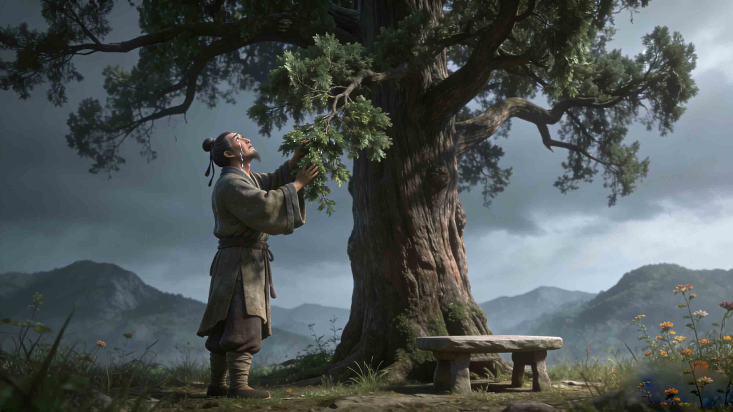 Wang Bao’s Mourning Cypress - Chinese Mengxue Idiom Story Illustration