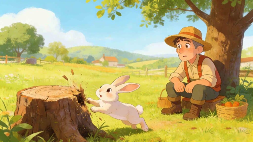 Simple Chinese Idioms for Kids: The Story of “Waiting for Hares” (Shou Zhu Dai Tu) 1 simple Chinese idioms for kids - shou zhu dai tu cartoon illustration)