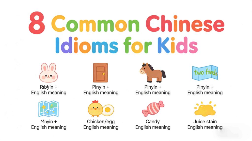 8 Common Chinese Idioms for Kids 1 8 common Chinese idioms for kids - bilingual cover illustration