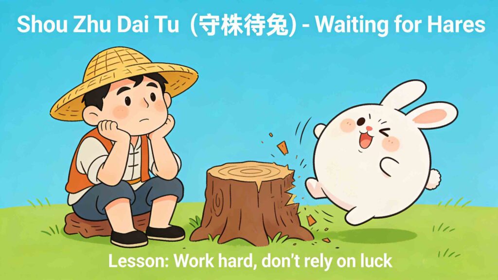 8 Common Chinese Idioms for Kids 2 Shou Zhu Dai Tu common Chinese idiom for kids story illustration