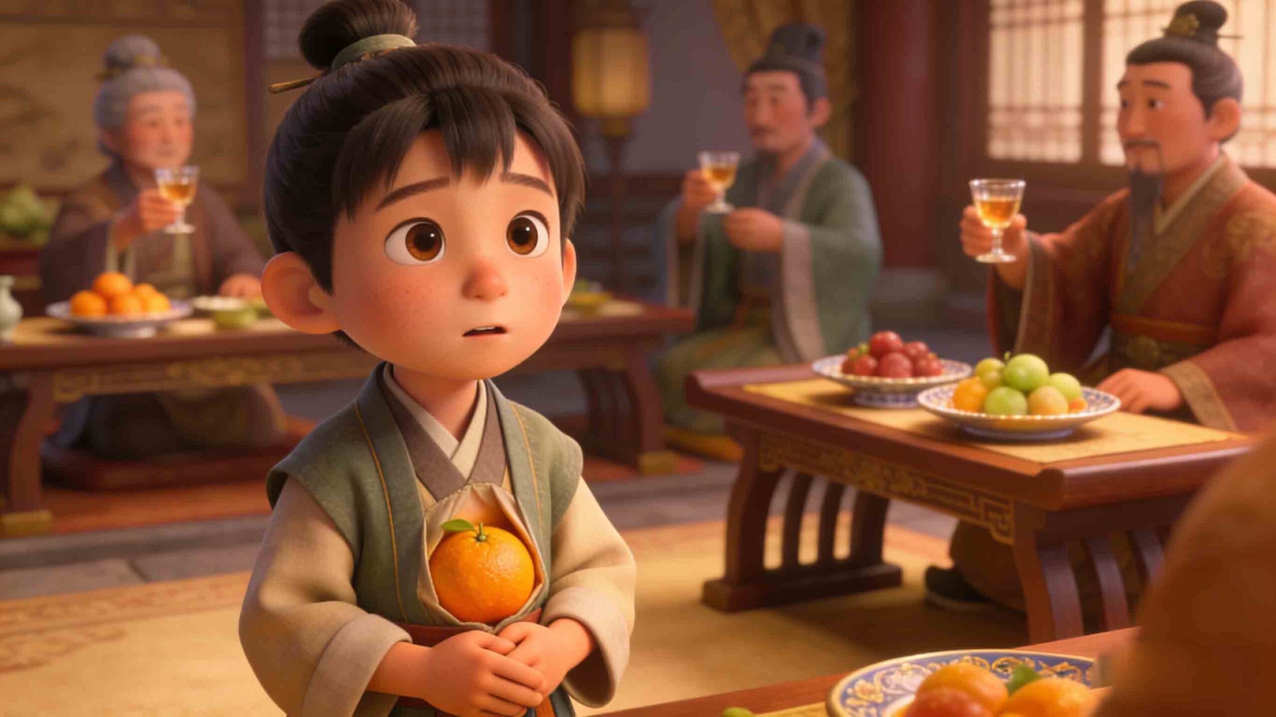 Lu Ji Hides Oranges - Chinese Mengxue Idiom Story Illustration