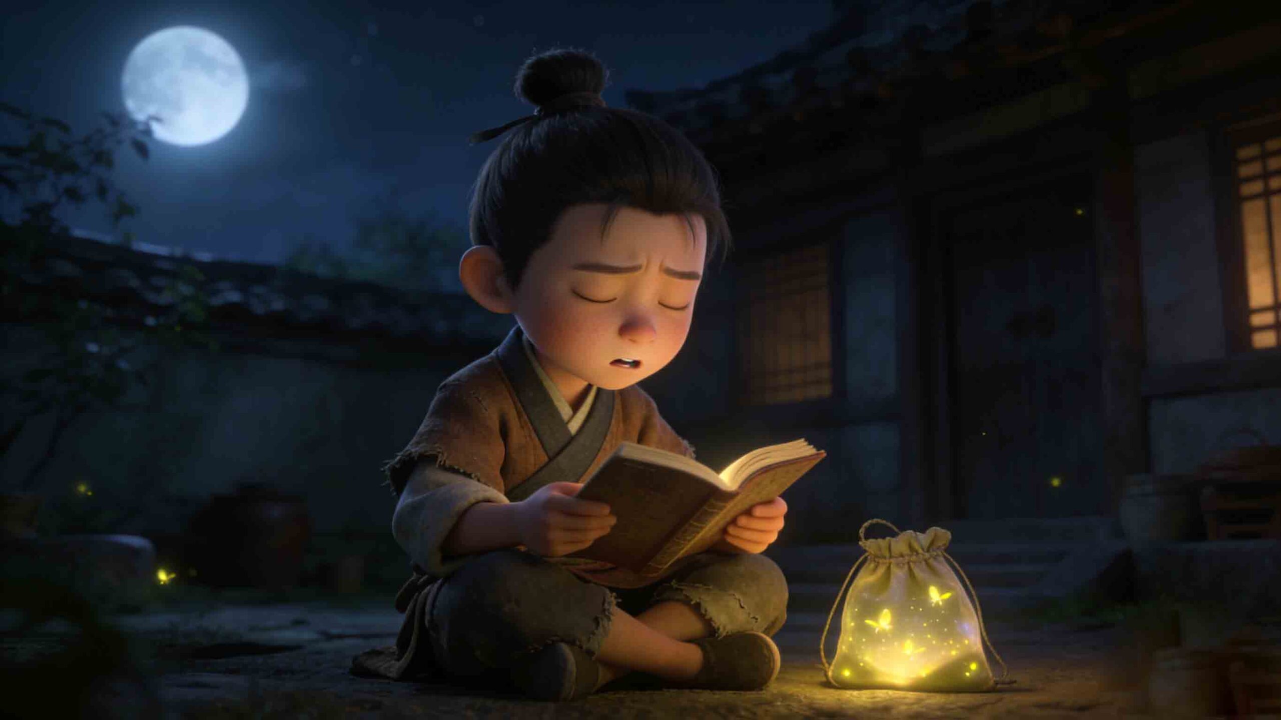 Che Yin Studies by Firefly Light - Chinese Mengxue Idiom Story Illustration