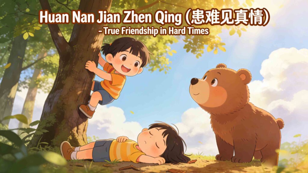 8 Common Chinese Idioms for Kids 5 Huan Nan Jian Zhen Qing common Chinese idiom for kids illustration