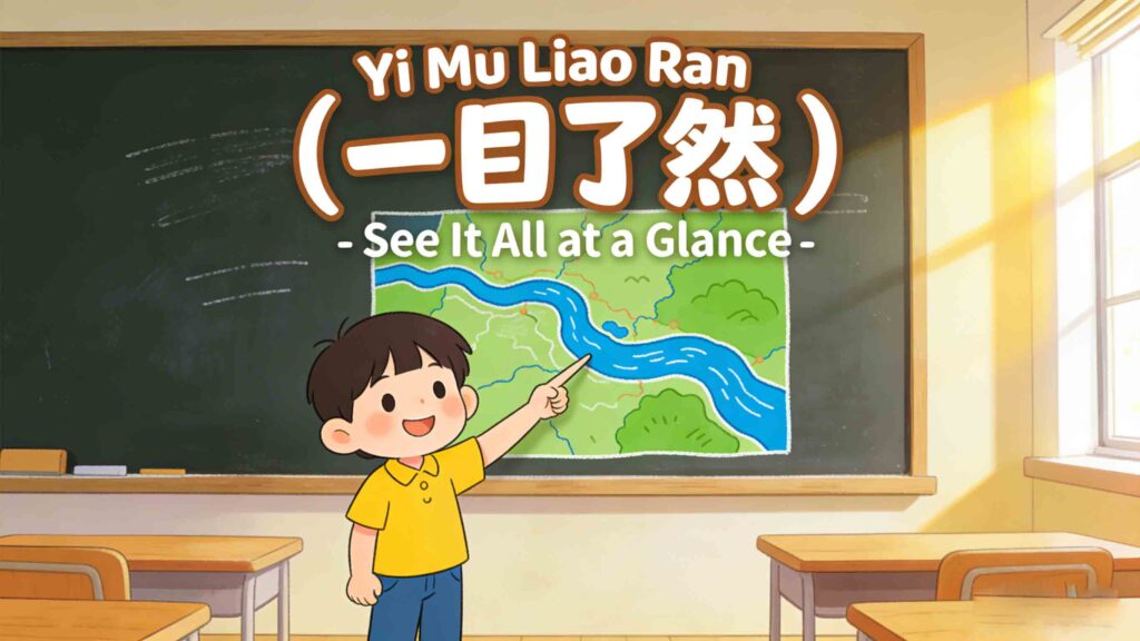 8 Common Chinese Idioms for Kids 6 Yi Mu Liao Ran common Chinese idiom for kids illustration