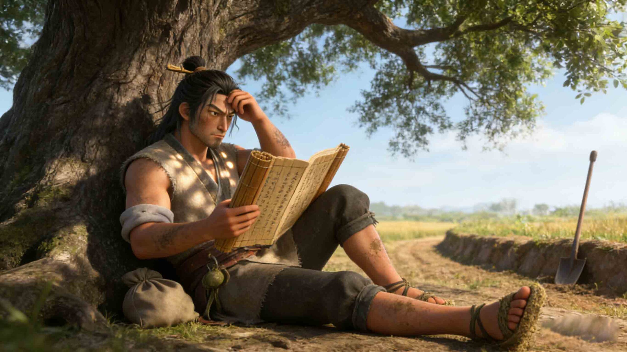 Chang Lin Studies with a Classic in Hand - Chinese Mengxue Idiom Story Illustration