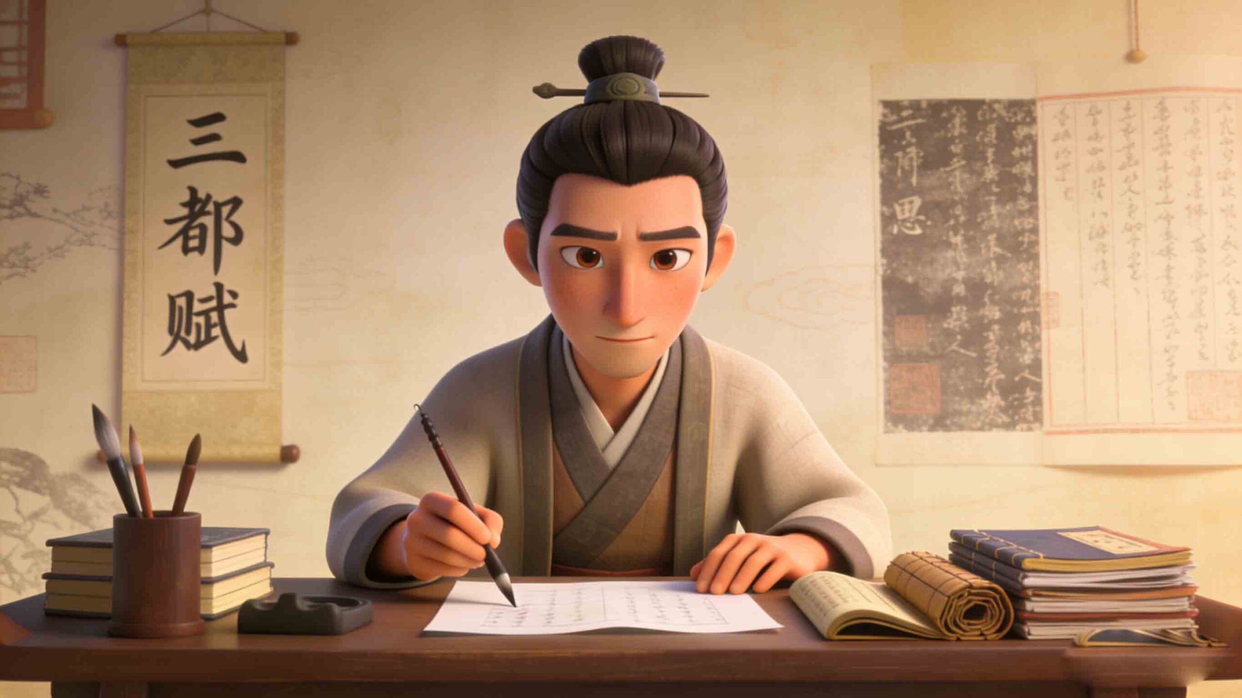 Zuo Si’s Ten Years of Writing - Chinese Mengxue Idiom Story Illustration