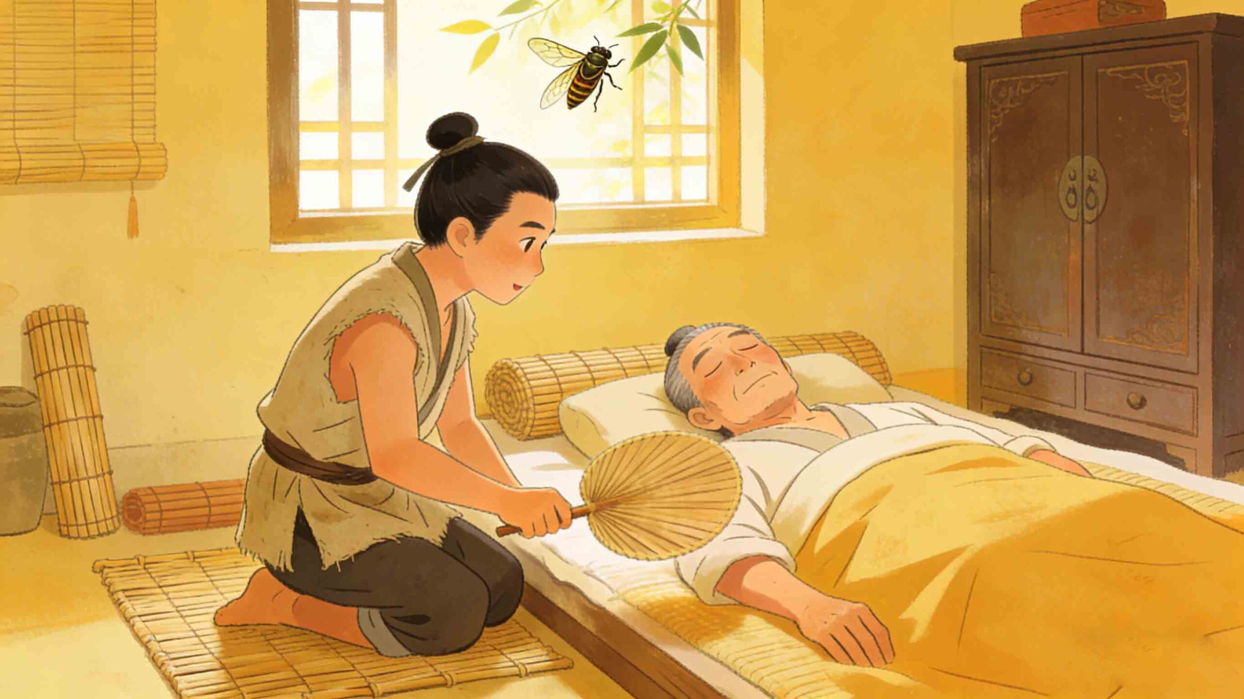 Huang Xiang Fans the Pillow - Chinese Mengxue Idiom Story Illustration