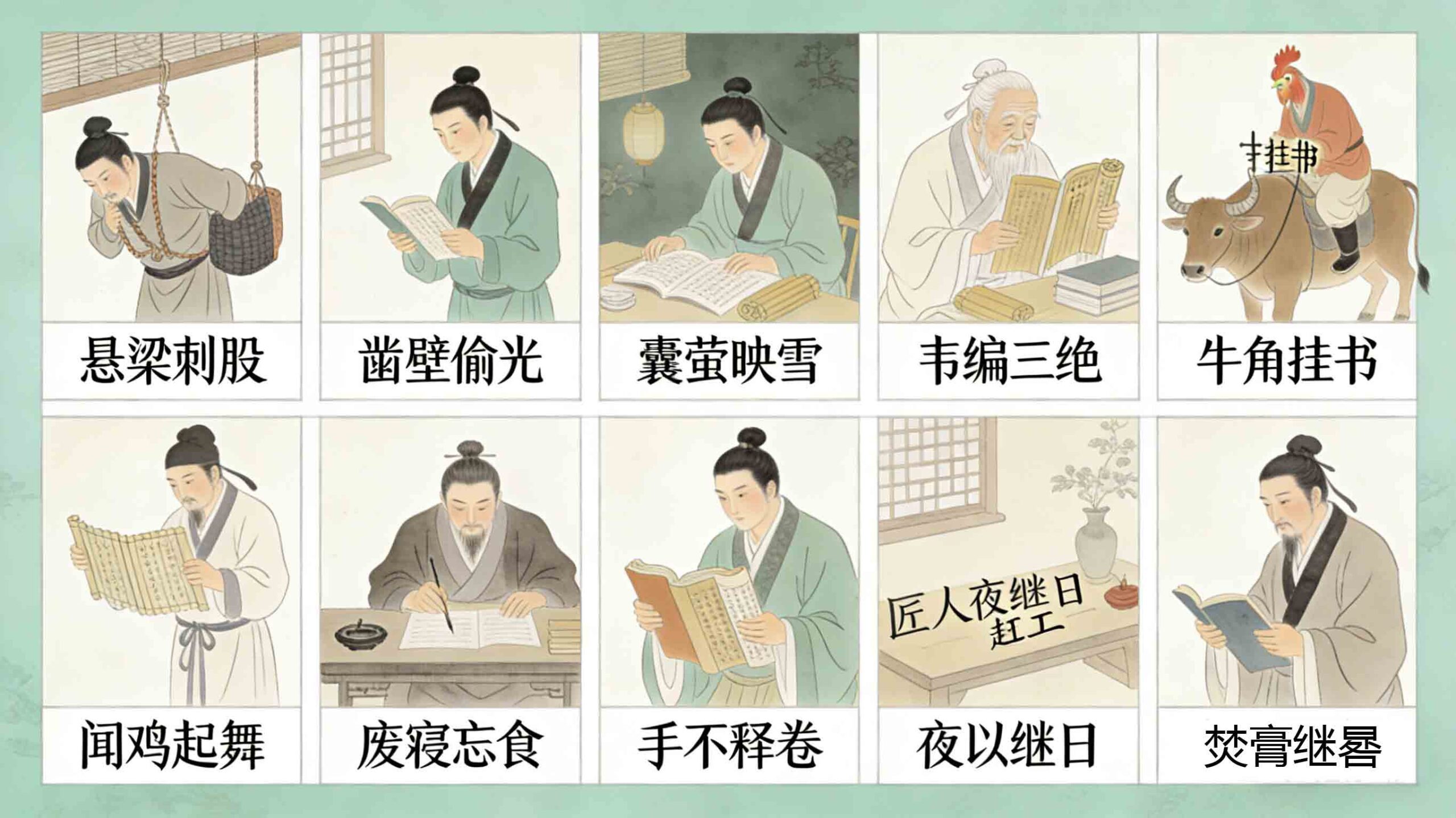 10 Chinese Idioms About Hard Work printable learning pack, 10 classic Chinese proverbs about diligence and persistence