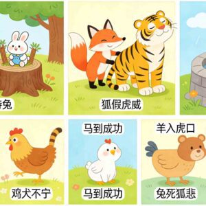 10 Chinese Animal Idiom Stories Printable Pack for Kids 3-10, Bilingual Learning