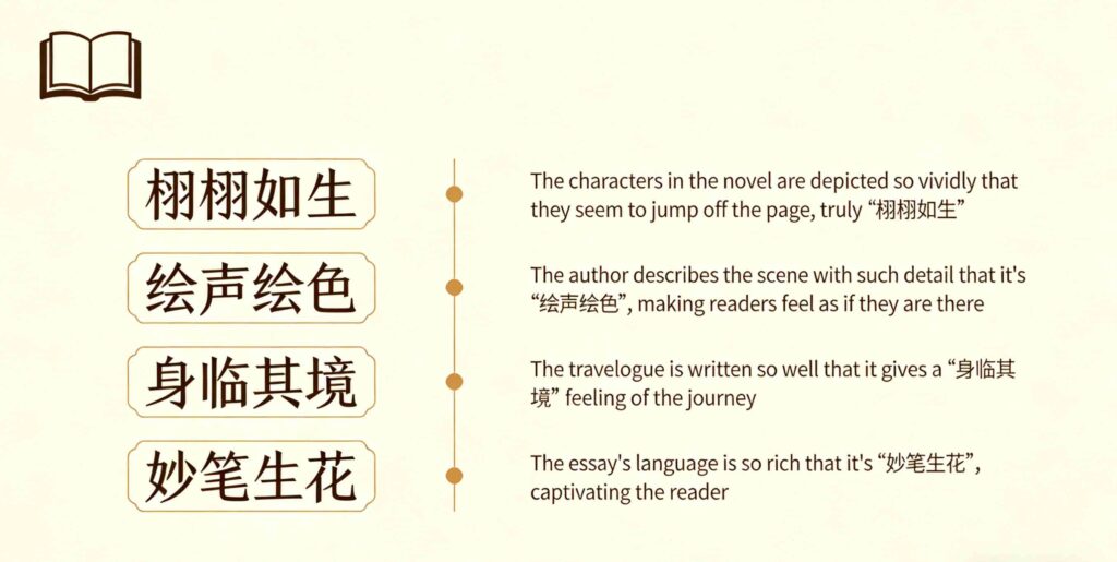 Chinese idioms in essays, vivid and descriptive prose