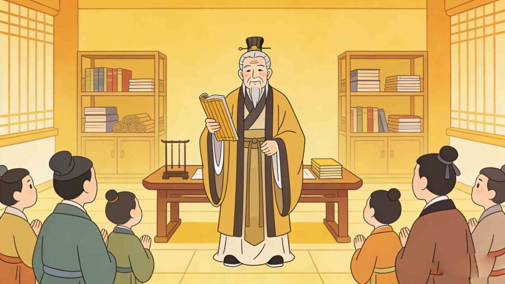 Kuang Heng Bore a Hole: The Story of "Bore a Hole on the Wall to Steal Light" 3 Older Kuang Heng as a respected scholar, horizontal traditional Chinese painting style