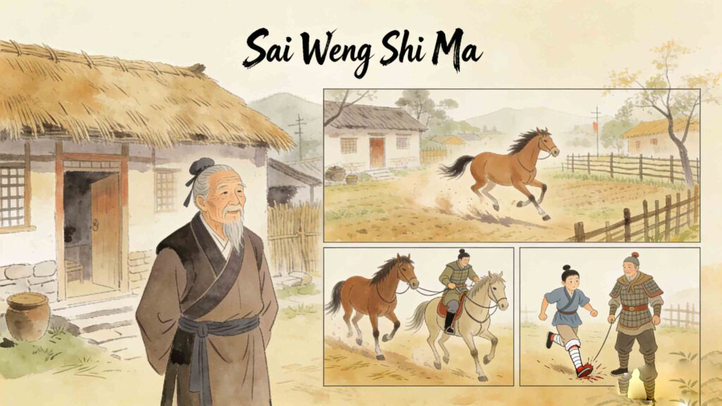 What Are Chinese Idioms? (Chengyu) – Meaning, History & Stories 2 What are Chinese idioms - illustration of the classic Sai Weng Shi Ma fable