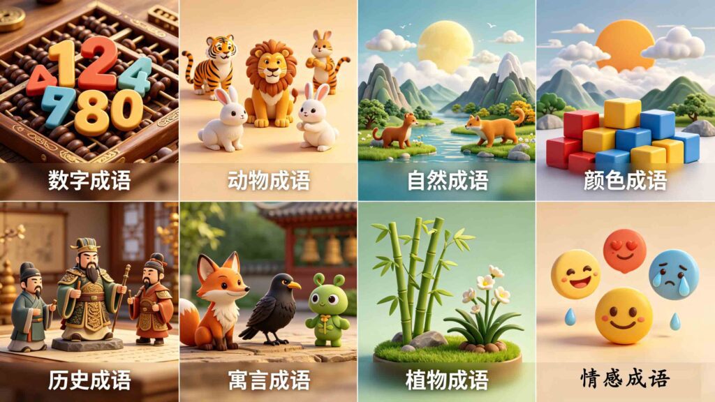 8 Categories Chinese Chengyu List: Easy to Learn & Use 2 8 categories of chinese chengyu list 3d illustration