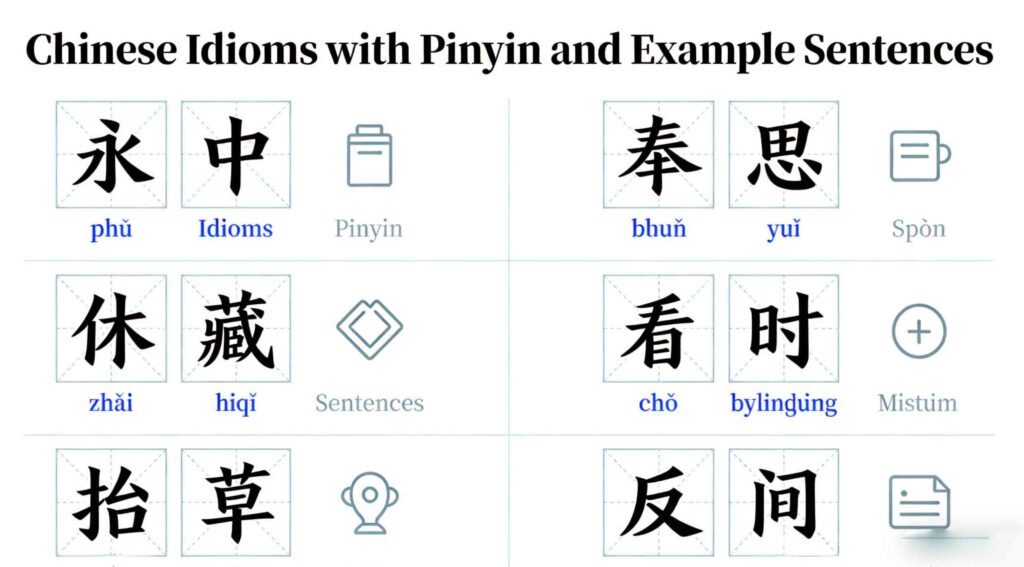 chinese idioms book with pinyin and example sentences
