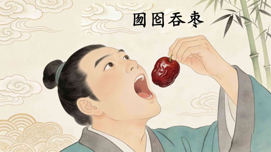 What Does "Hu Lun Tun Zao" Mean? (Story & Usage) 1 hu lun tun zao mean - classic Chinese idiom swallow jujube whole