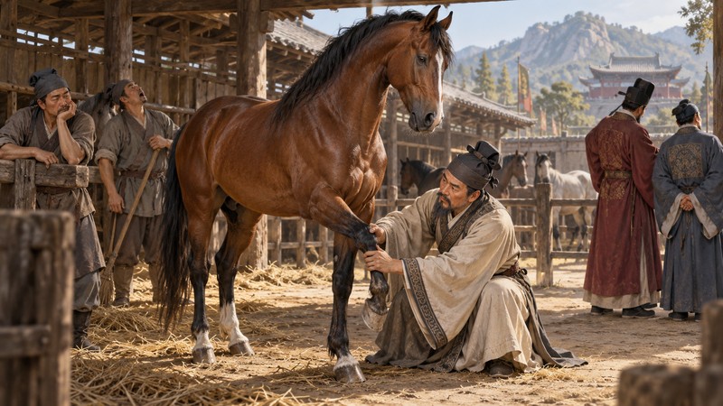 Expert judge carefully examines a promising horse