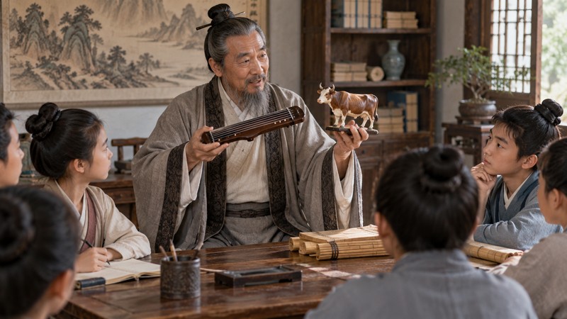 Teacher explains matching a message to its audience with qin and cow models