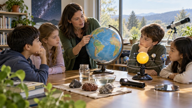 Ji Ren You Tian Meaning: Story, Pinyin, and Modern Examples 3 Teacher and students use a globe and sky model to test an unlikely fear