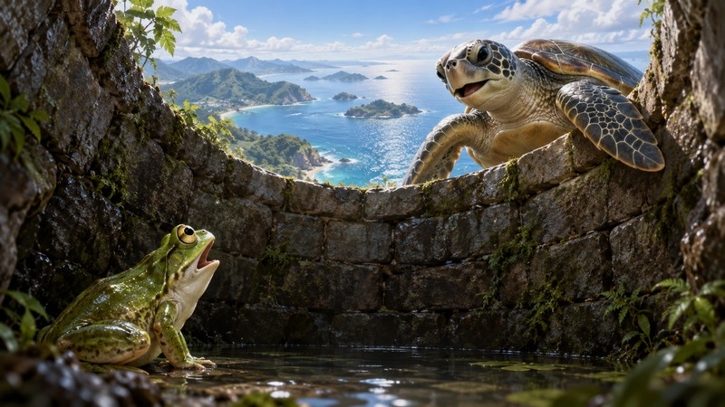 Jing Di Zhi Wa Meaning: Common Mistakes and Misreadings 3 Sea turtle reveals the vast world beyond the well to the frog