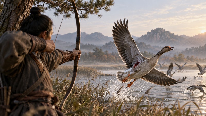 Jing Gong Zhi Niao Meaning: Story, Origin, and Modern Usage 2 Previously injured goose panics at the sound of a bowstring