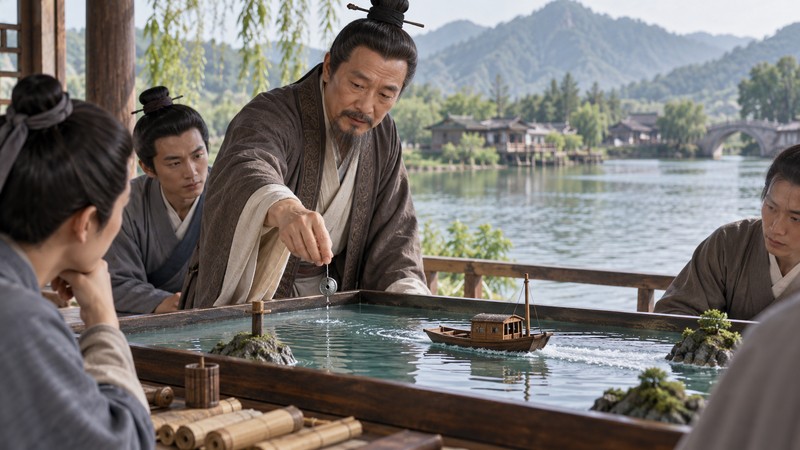 Ke Zhou Qiu Jian Meaning: Mistake, Story, and Pinyin Context 4 Teacher demonstrates why a fixed marker fails on a moving boat