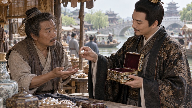 Mai Du Huan Zhu Meaning: Story, Meaning, and Modern Usage 2 Buyer admires an ornate box while returning the valuable pearl