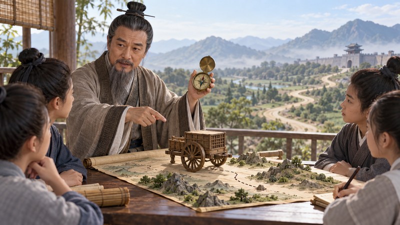 Nan Yuan Bei Zhe Meaning: Story, Pinyin, and Common Misconceptions 3 Teacher uses a compass and carriage model to explain aligned direction