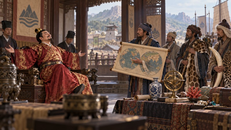 Small kingdom ruler boasts while envoys reveal a much larger world