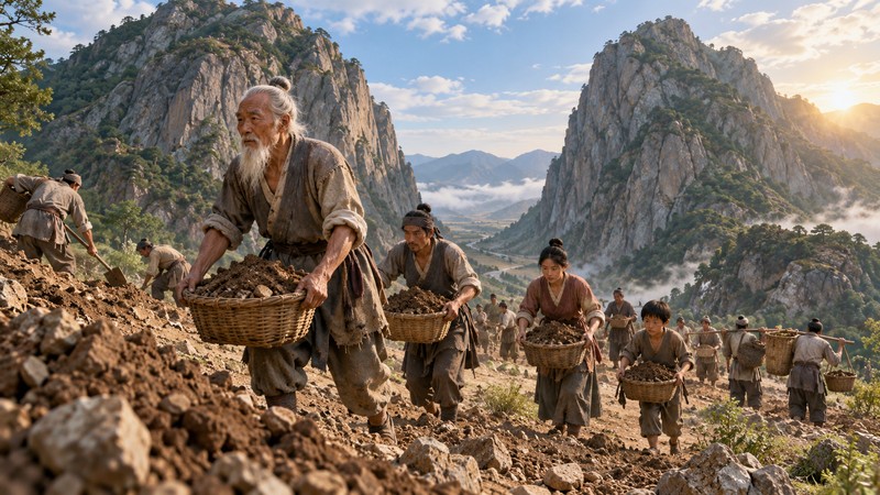 Yu Gong Yi Shan Meaning: Story, Pinyin, and Modern Examples 2 Yu Gong and his family steadily move earth from the mountain