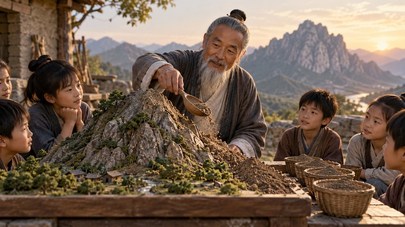 Yu Gong Yi Shan Meaning: Story, Pinyin, and Modern Examples 3 Teacher uses a mountain model to explain persistence over generations
