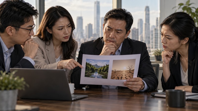 Zi Xiang Mao Dun Meaning: Story, Pinyin, and Modern Examples 4 Colleagues compare contrasting landscape images in a proposal