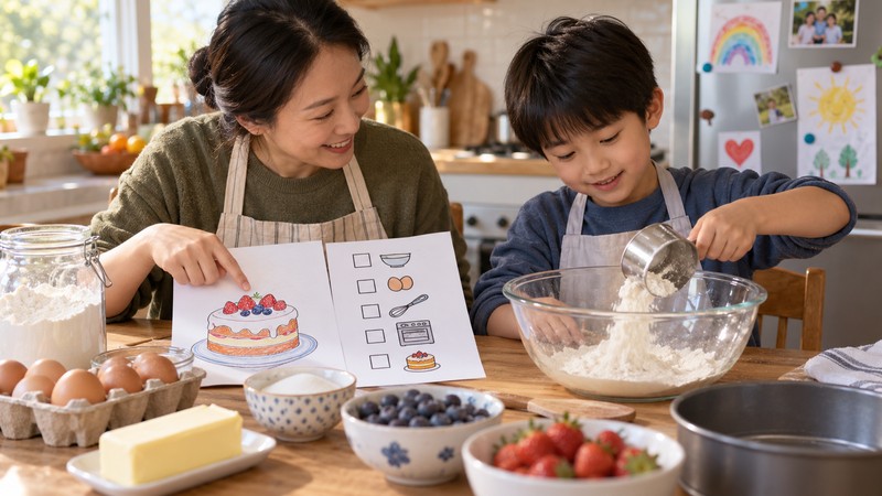 Hua Bing Chong Ji Meaning: Story and Modern Use 4 Parent and child turning a cake idea into practical baking steps
