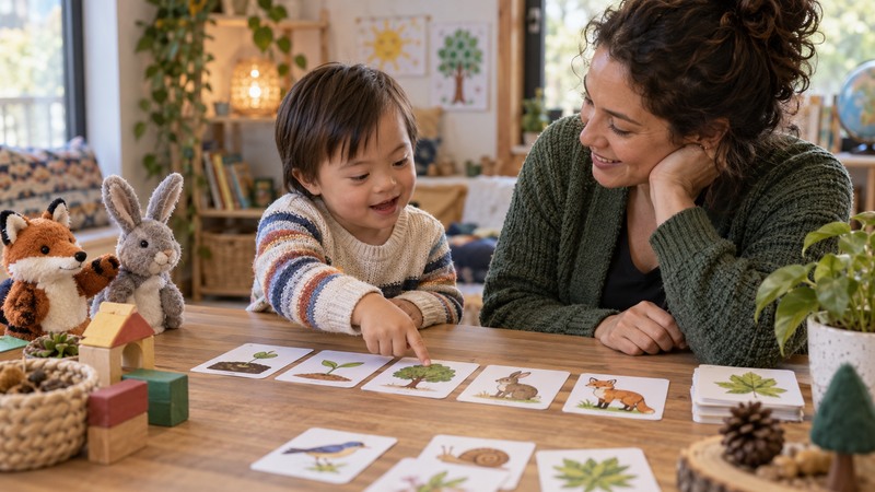 Chinese Idiom Stories for Preschoolers: Four Simple Tales to Tell 4 Adult listening as a preschool child orders picture cards and retells a story