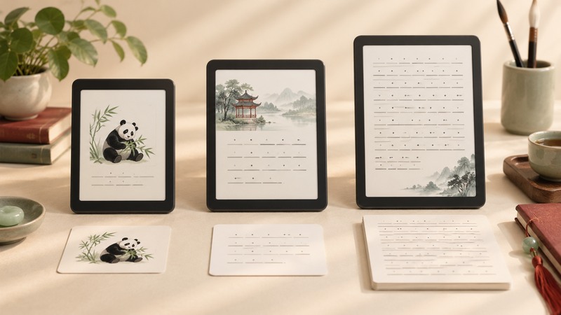 Three ebook reading levels arranged from picture-supported to longer text